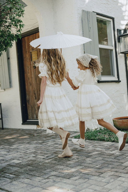 Pompomme Cream Lace Trimmed Dress