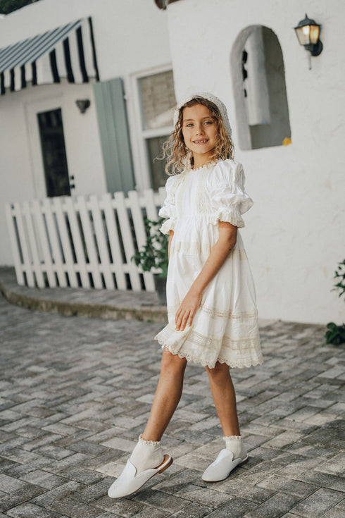 Pompomme Cream Lace Trimmed Dress