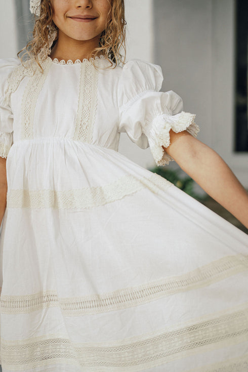 Pompomme Cream Lace Trimmed Dress
