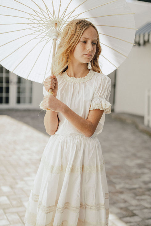 Pompomme Cream Lace Trimmed Dress