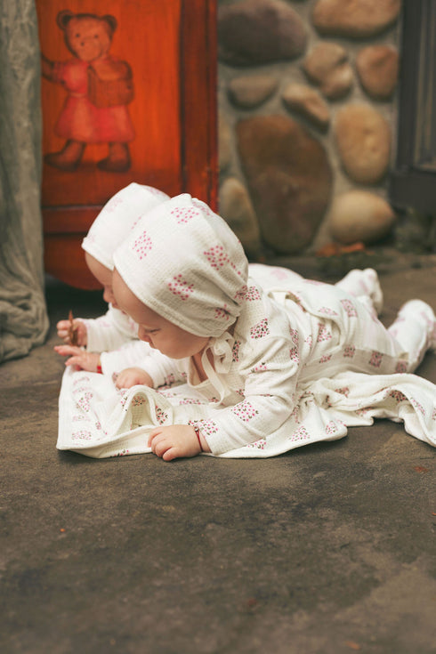 Bondoux Pink Floral Velour Footie & Hat