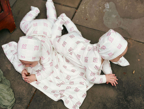 Bondoux Pink Floral Velour Footie & Hat