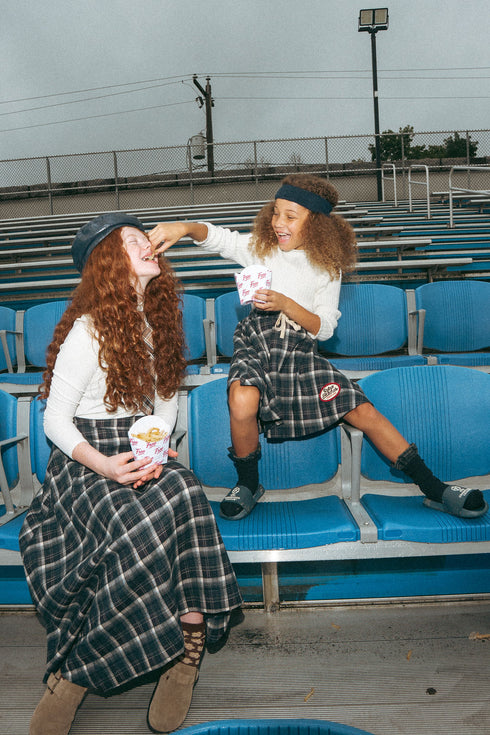 Sweet Threads Blue Plaid Tartan Midi Skirt