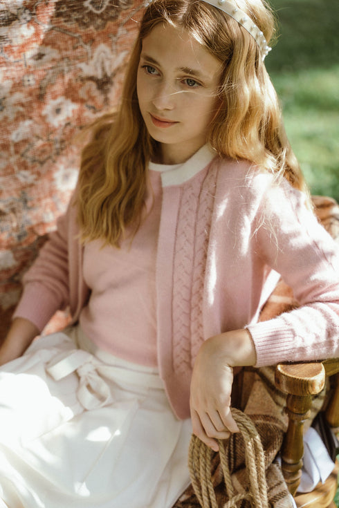 Gem Mohair Cable Sweater Set in Pink