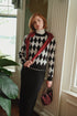 Point Puff Sleeve Jacquard Sweater in Black Argyle