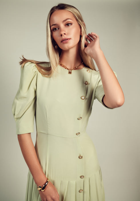 Ellie Makir Sage Pleated Silk Dress