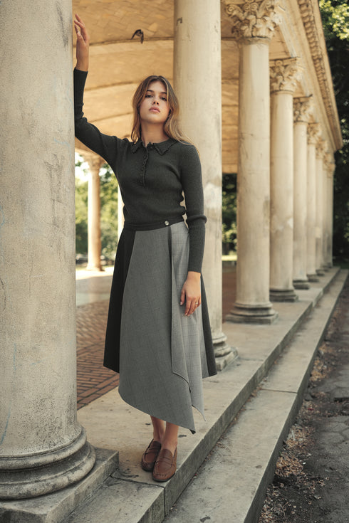 Soir Grey Claudia Wrap Midi Skirt