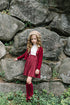 Lil Legs Pleated Suspender Skirt in Deep Red