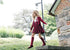 Lil Legs Pleated Suspender Skirt in Deep Red