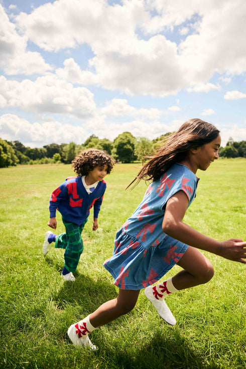 Wynken Drop Waist Denim Bow Dress