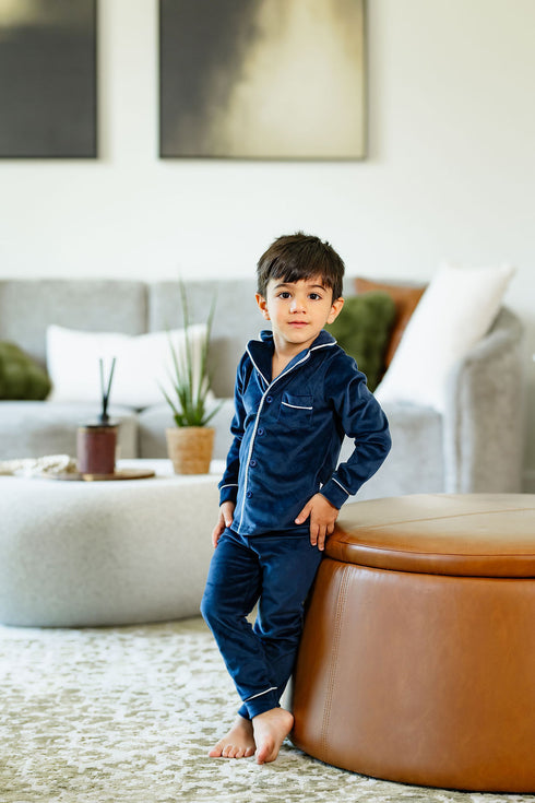 Pouf Navy Velour Grandpa Pajamas