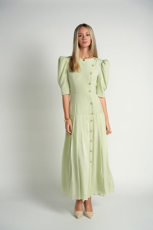 Ellie Makir Sage Pleated Silk Dress