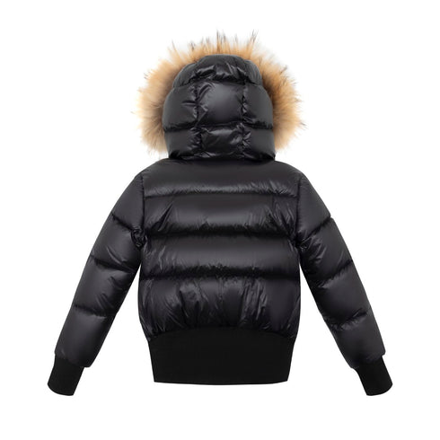 Ellabee Coat with Red Zipper & Natural Fur