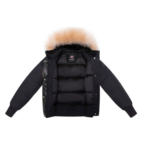 Ellabee Black Bomber with Gold Fur & Pom Poms