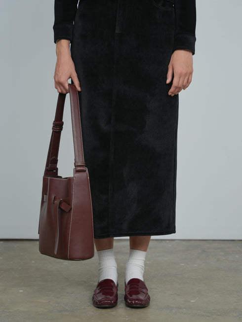 Point Black Ribbed Velour Maxi Skirt