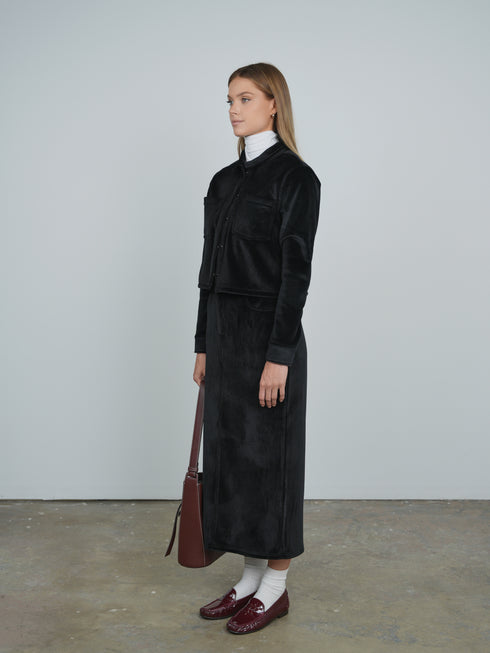 Point Black Ribbed Velour Maxi Skirt
