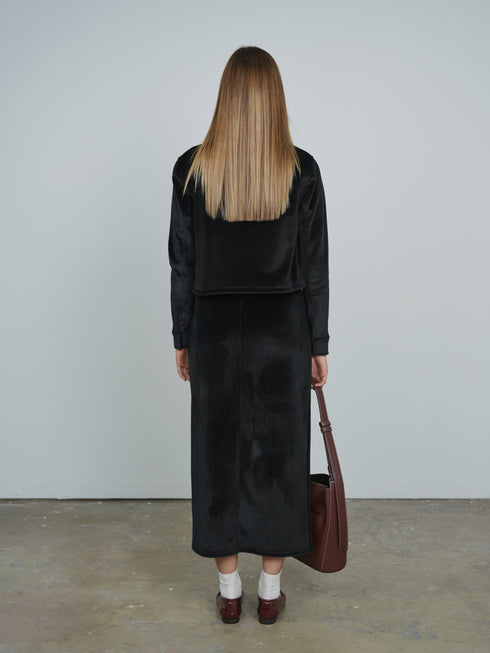 Point Black Ribbed Velour Maxi Skirt
