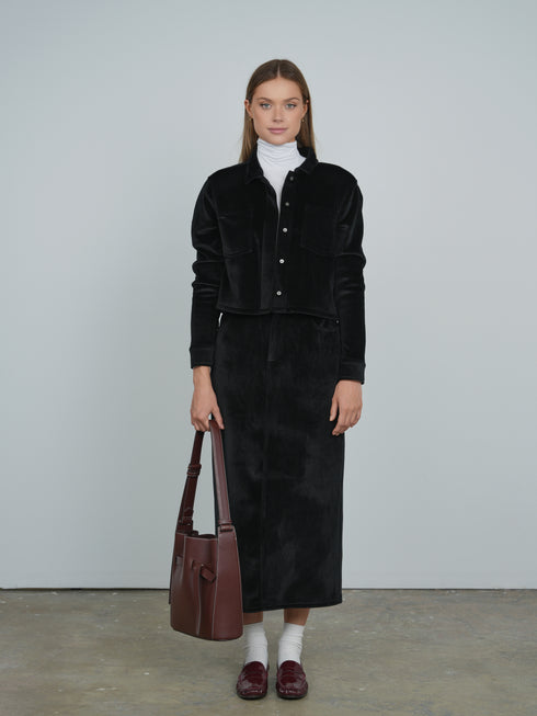 Point Black Ribbed Velour Maxi Skirt