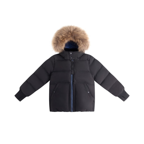 Ellabee Coat with Blue Zipper & Natural Fur