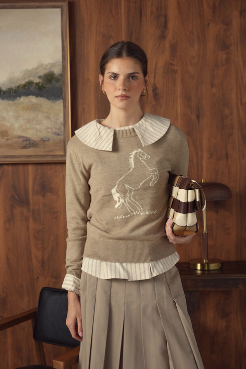 Point Riding Sweater in Taupe Melange