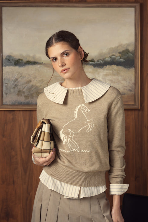 Point Riding Sweater in Taupe Melange