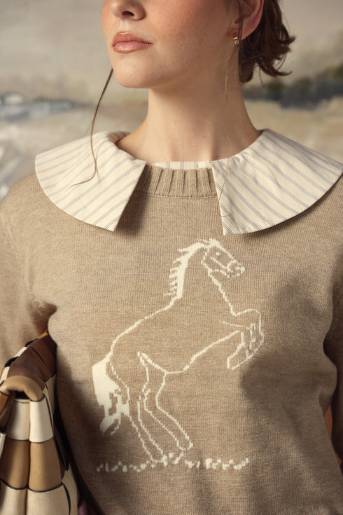 Point Riding Sweater in Taupe Melange