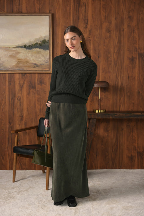 Point Cable Crest Sweater in Hunter