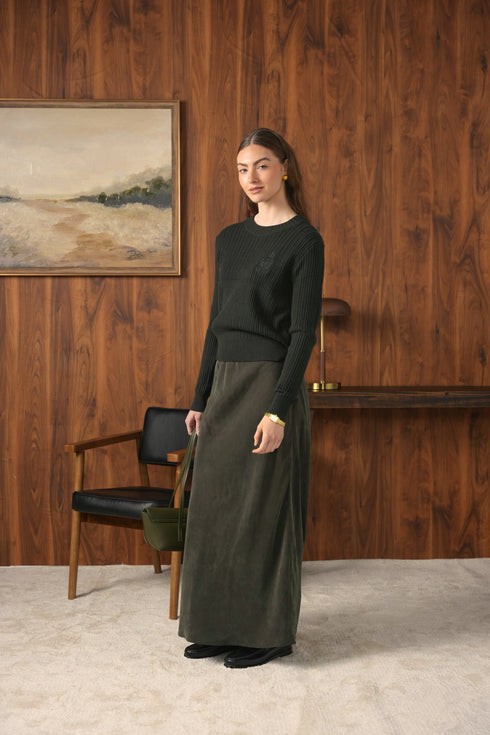 Point Cable Crest Sweater in Hunter