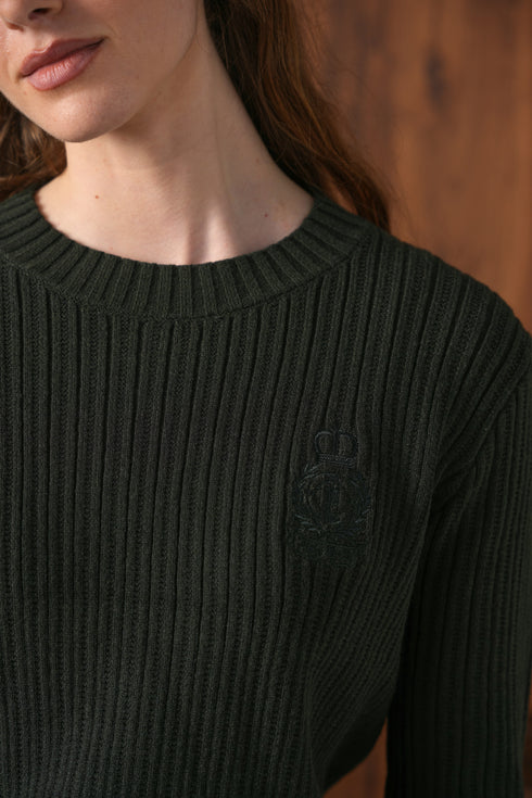 Point Cable Crest Sweater in Hunter