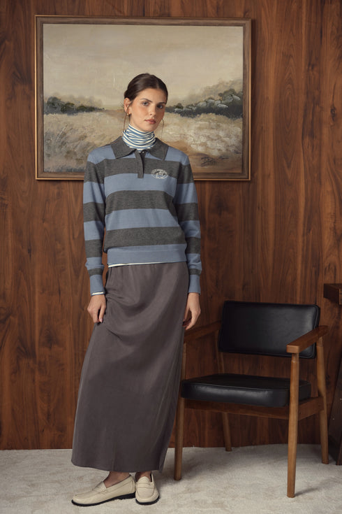 Point Knit Polo Sweater in Windward Blue Stripe