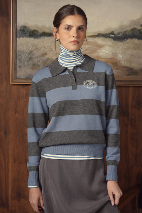 Point Knit Polo Sweater in Windward Blue Stripe