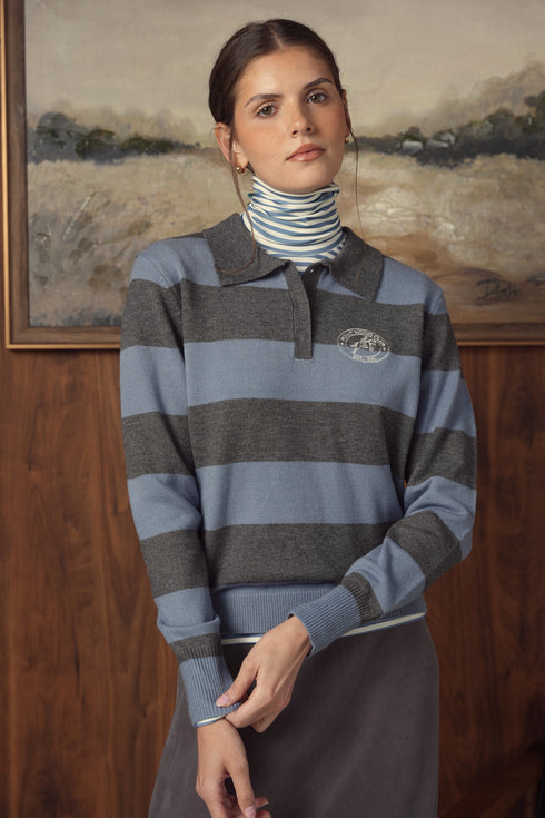 Point Knit Polo Sweater in Windward Blue Stripe