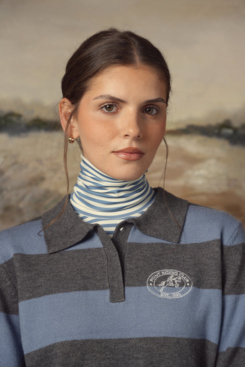 Point Knit Polo Sweater in Windward Blue Stripe