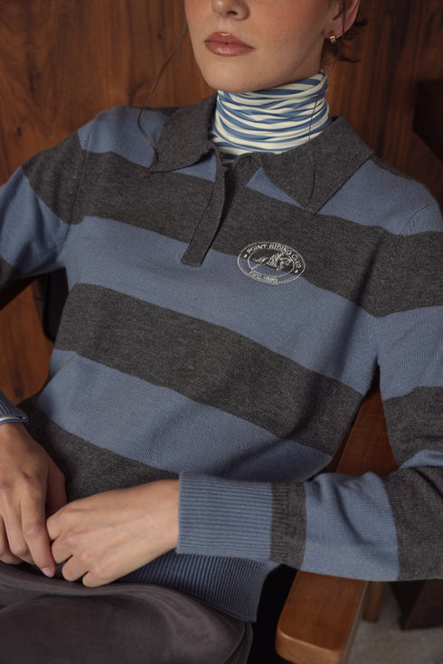 Point Knit Polo Sweater in Windward Blue Stripe
