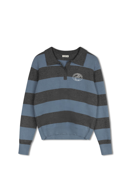 Point Knit Polo Sweater in Windward Blue Stripe