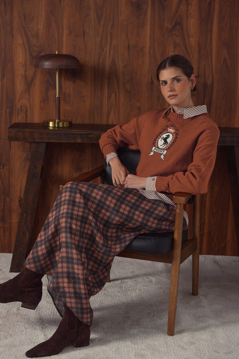 Point Jacquard Crew Sweater in Dark Rust