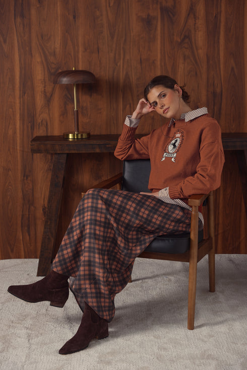 Point Jacquard Crew Sweater in Dark Rust