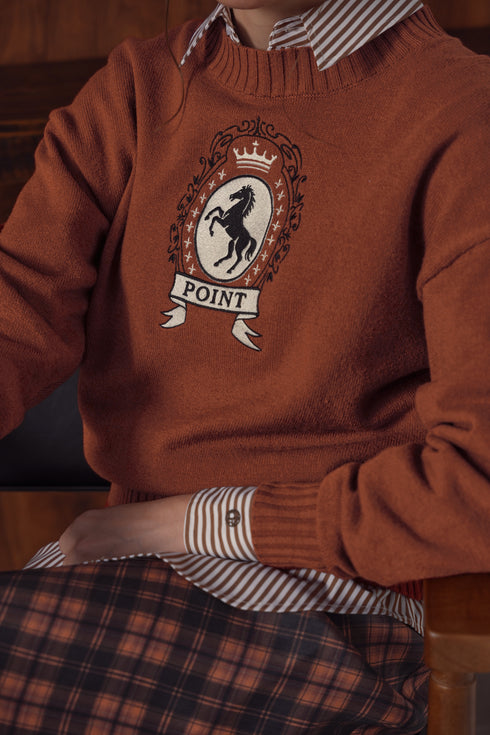Point Jacquard Crew Sweater in Dark Rust