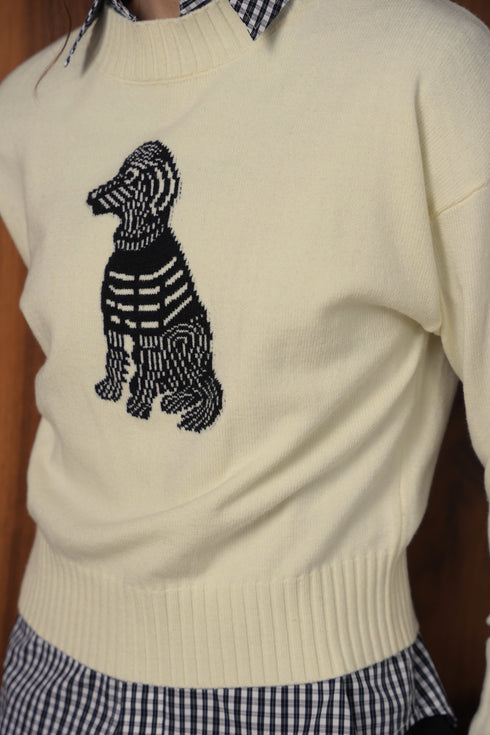 Point Jacquard Crew Sweater in Cream