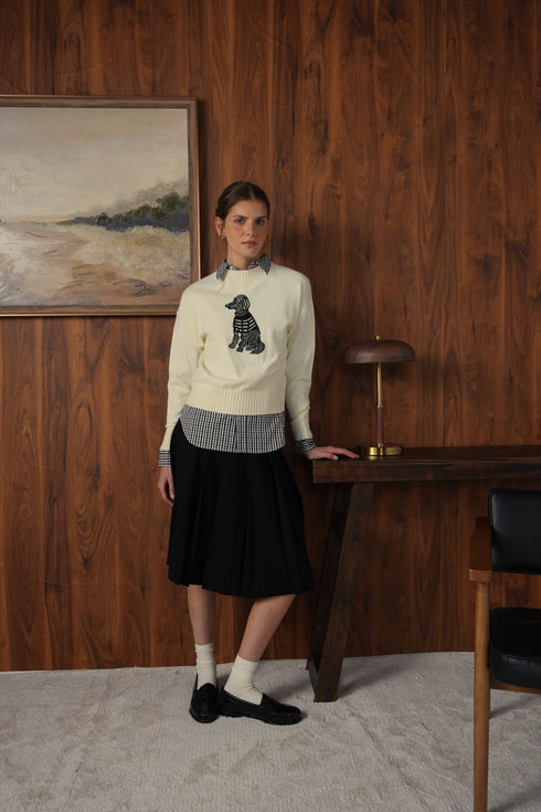 Point Jacquard Crew Sweater in Cream