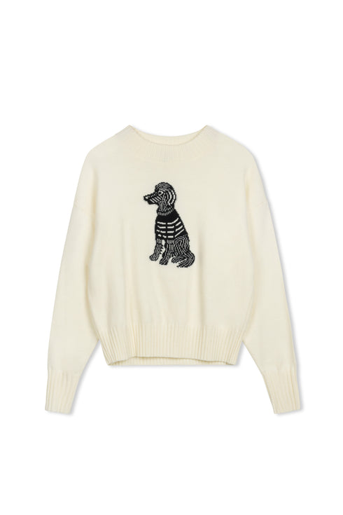 Point Jacquard Crew Sweater in Cream