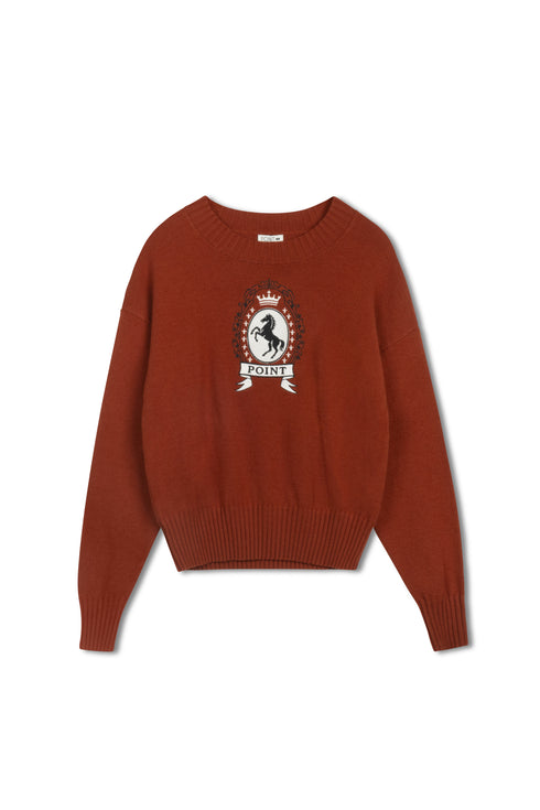 Point Jacquard Crew Sweater in Dark Rust