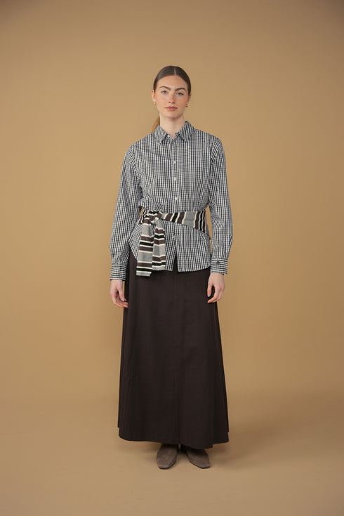 Point Button Up Blouse in Black Gingham