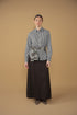 Point Button Up Blouse in Black Gingham