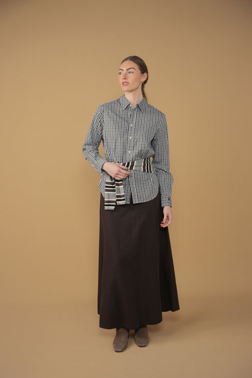 Point Button Up Blouse in Black Gingham