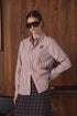 Point Button Up Blouse in Cabernet Stripe