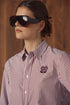 Point Button Up Blouse in Cabernet Stripe