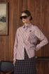 Point Button Up Blouse in Cabernet Stripe