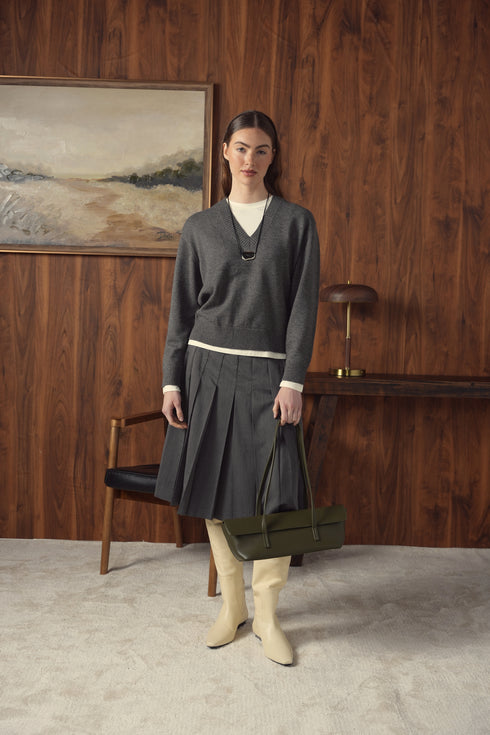 Point Short Pleated Skirt in Dark Charcoal