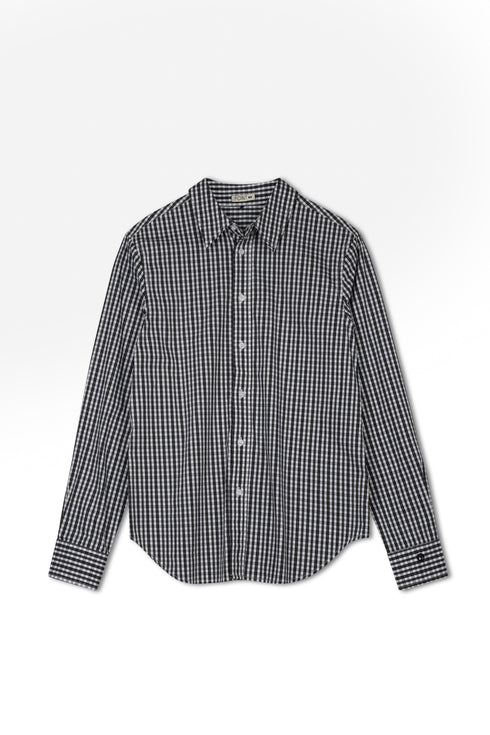 Point Button Up Blouse in Black Gingham